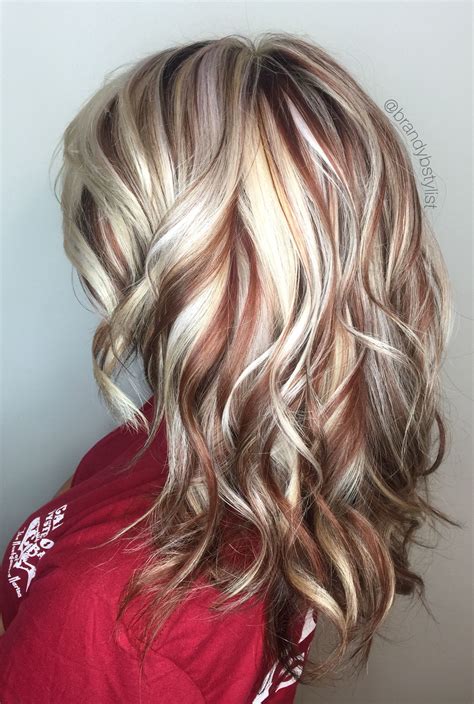 blonde and dark red highlights|red with blonde streaks.